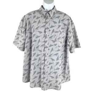 Huk Fishing Button Front Shirt 2XL Gray Fish All Over Print Short Sleeve TP-3069